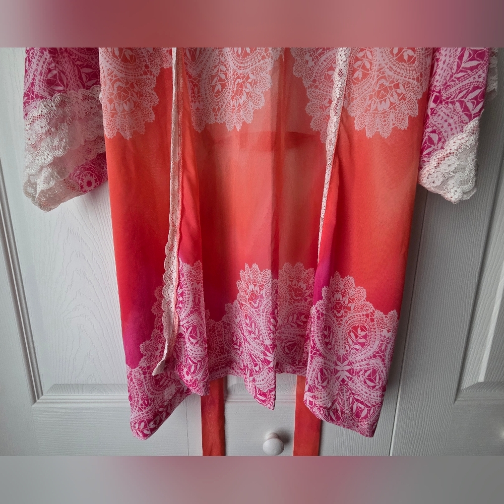 In Bloom Bohemian Light Weight Tye Dye Lace Ruffled Robe Size XL - Picture 5 of 14